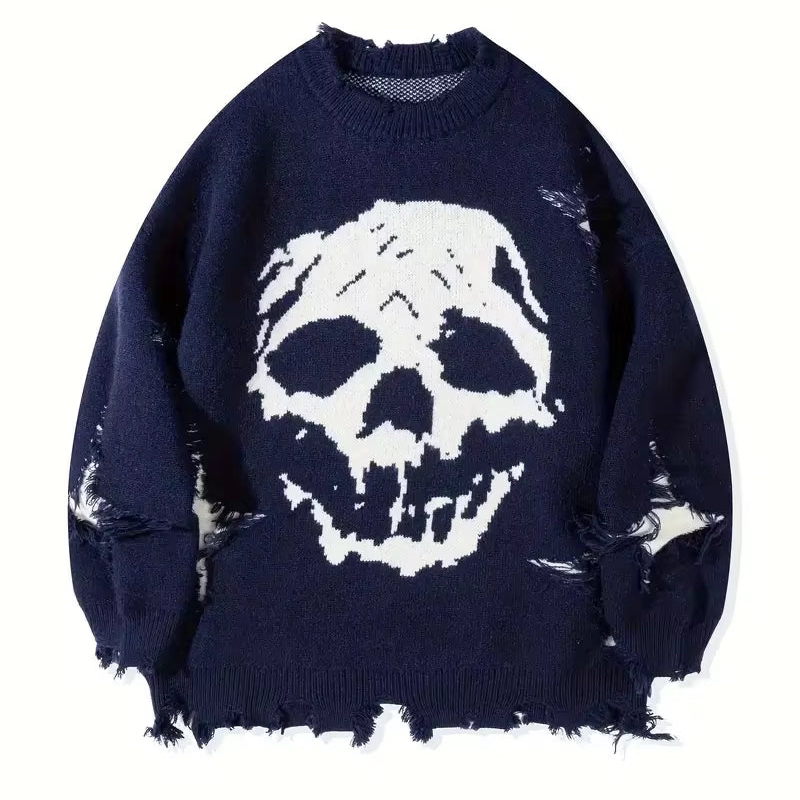 GRAVEKNIT™ – Skull Distressed Knit Sweater