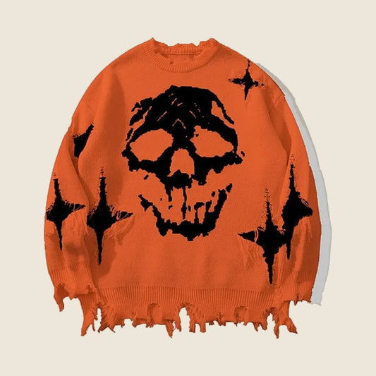 GRAVEKNIT skull knit sweater in Pumpkin Orange