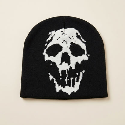 GRAVEKNIT dripping skull beanie, black with bone skull