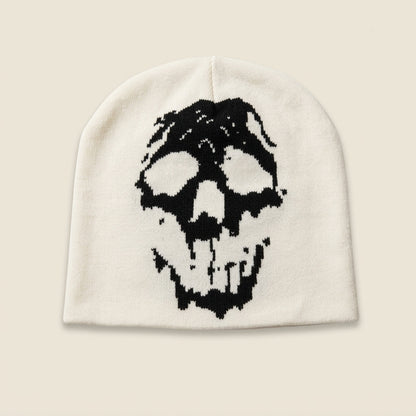 GRAVEKNIT dripping skull beanie, bone with black skull