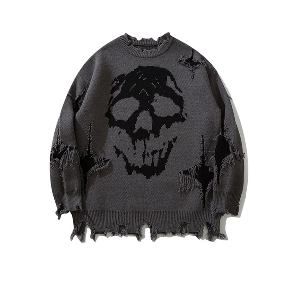 GRAVEKNIT™ – Skull Distressed Knit Sweater