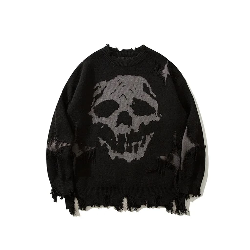 GRAVEKNIT™ – Skull Distressed Knit Sweater